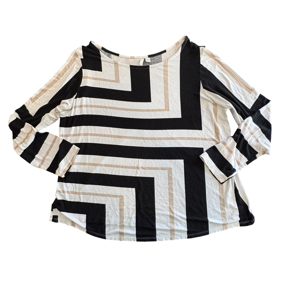 Cato Geometric Stripe Top Women 18/20W Black White Excellent Long Sleeve Scoop
